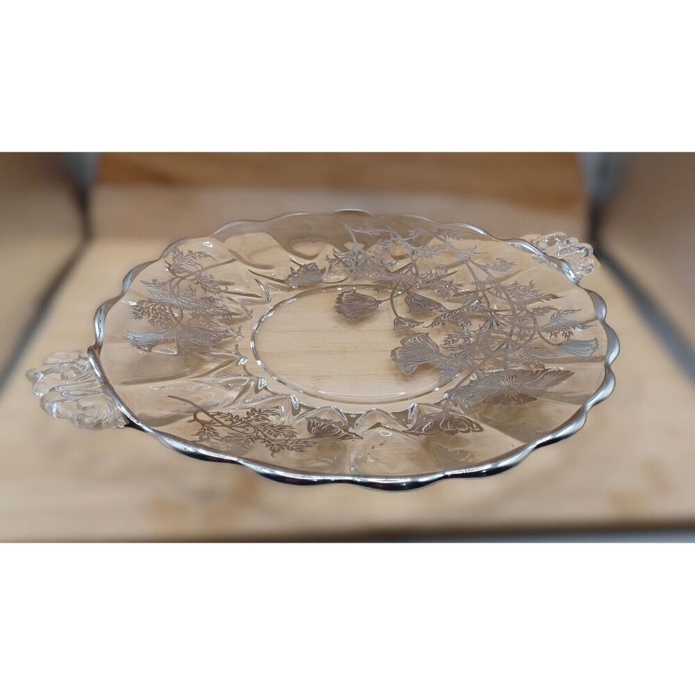 Vintage Silver City Flanders Poppy Overlay Glass 11" Cake Plate - Picture 7 of 14